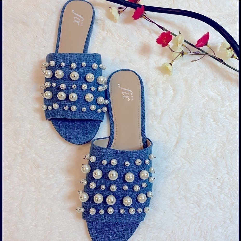 🎁The fix Faris Flat Slide Denim sandals size :9.5